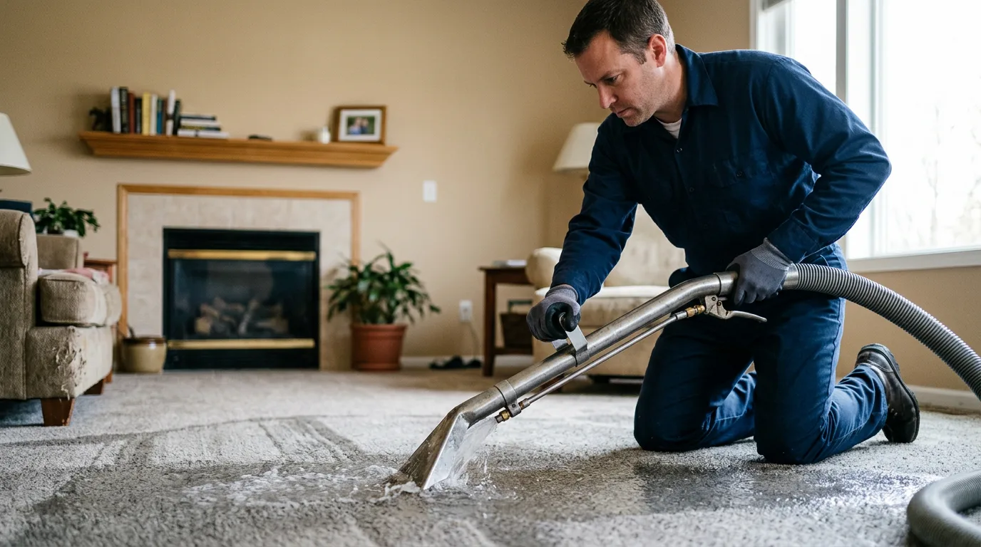 Water damage restoration technician working near Stamford, VT